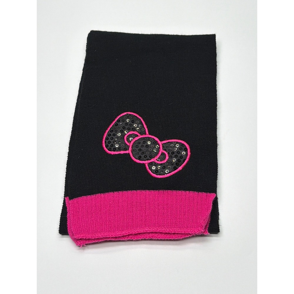 Sanrio Hello Kitty Black Pink Knit Scarf Sequin Bow Logo OSFM‎